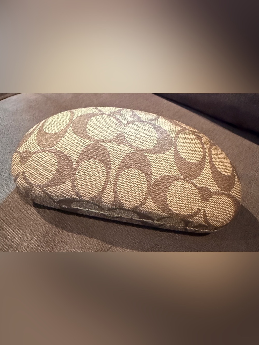 Coach Signature 'C' Pattern Glasses Case in Khaki and Brown